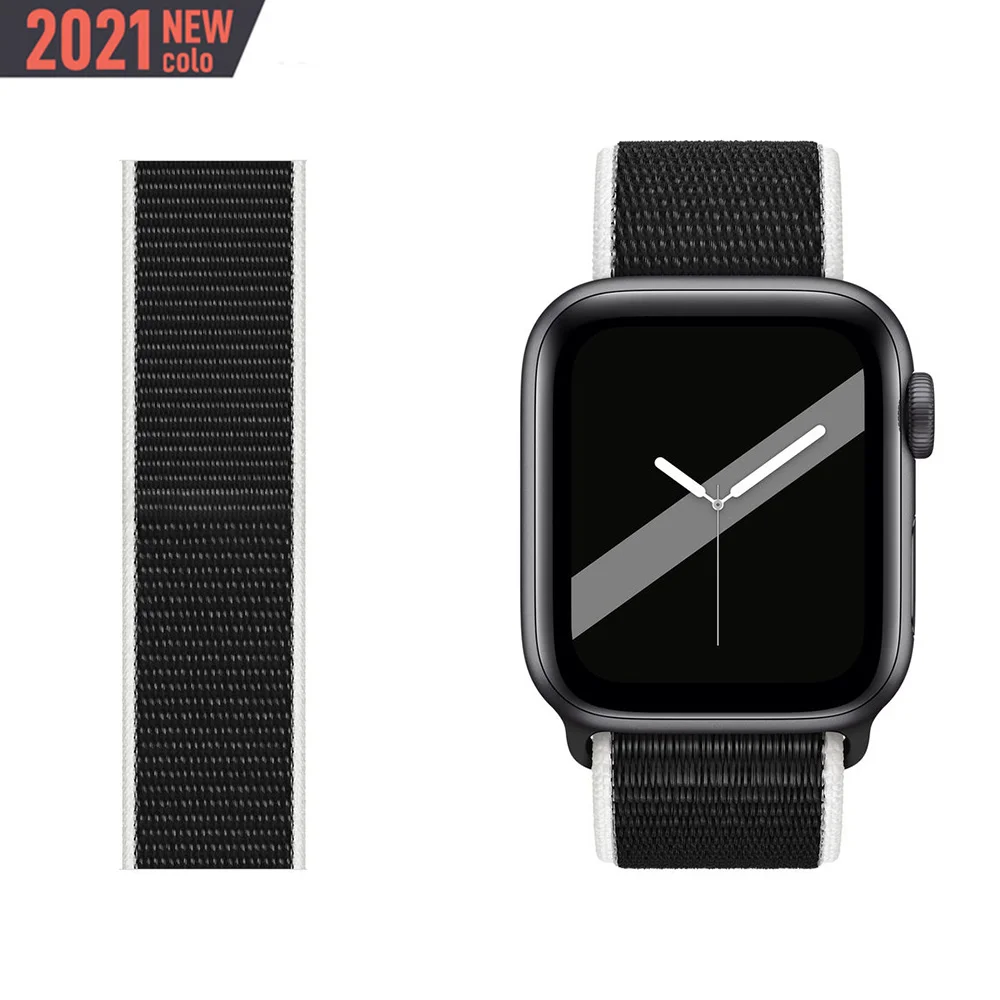 

Ремешок спортивный для Apple Watch band 44 мм 40 мм 42 мм 38 мм, нейлоновый браслет для iWatch Series 3 4 5 SE 6, Международная коллекция