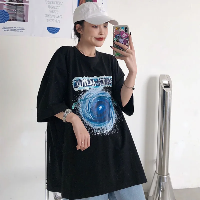 

Casual Loose Cool Hiphop Tops Femme Short Sleeve Black Plus Size T-Shirt Women Harajuk Vintage Kawaii Summer Femme T-shirts