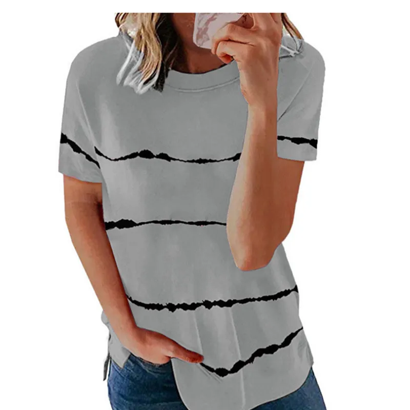 

Летние топы, женская футболка с коротким рукавом, свободная повседневная однотонная женская футболка с круглым вырезом, Женский пуловер, св...