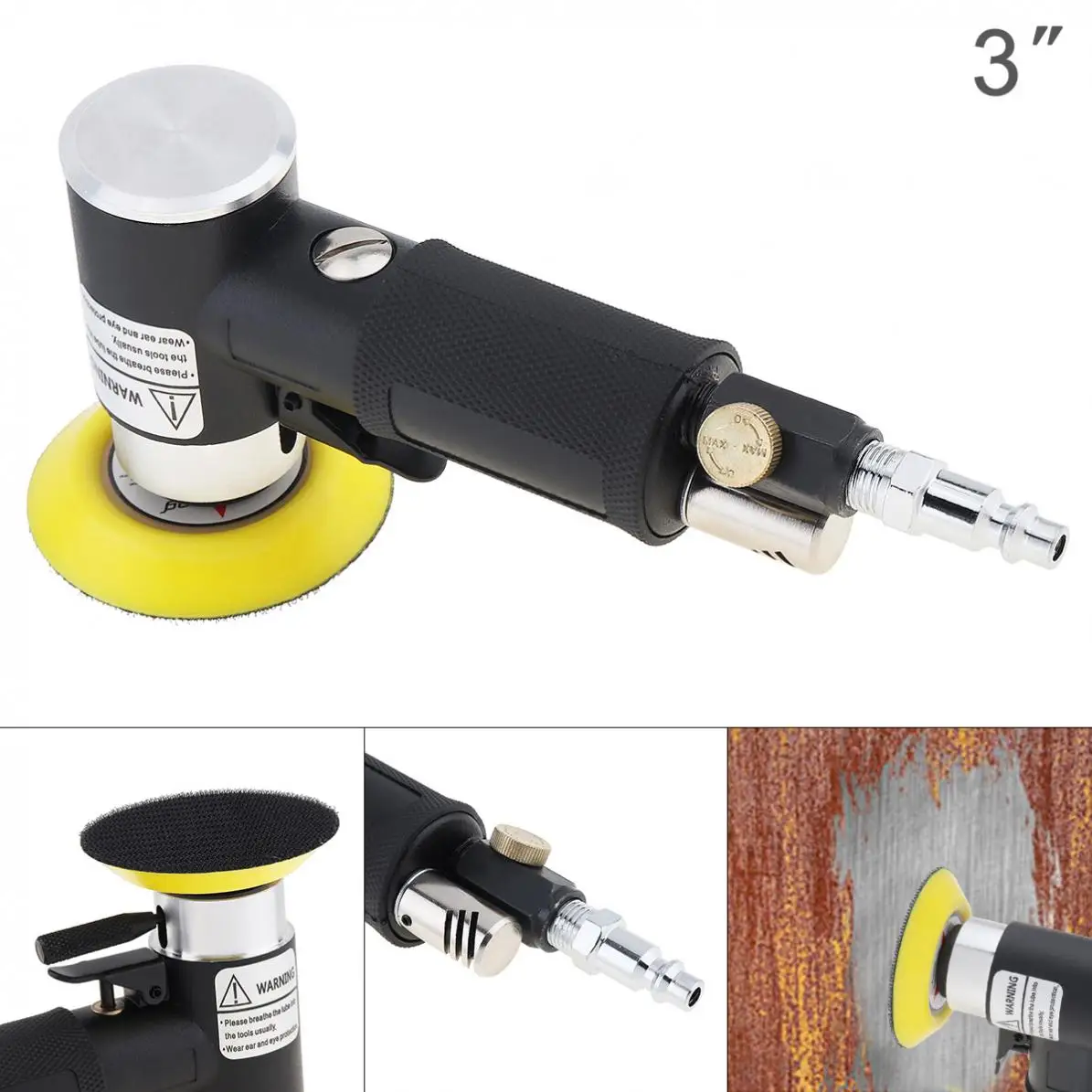 

3 Inch Eccentric High-speed Pneumatic Sanding Machine with Push Switch and Sanding Pad for Mechanical