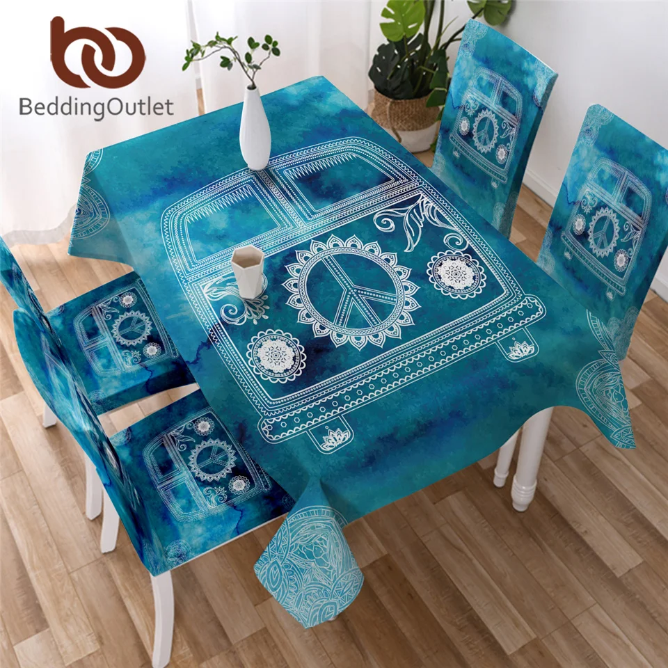 Водонепроницаемая скатерть BeddingOutlet синяя ткань для стола с рисунком мандалы в