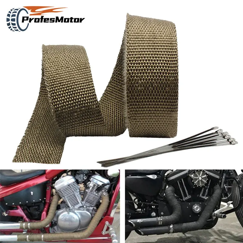 Motorcycle Exhaust Thermal Tape Roll Fiberglass Heat Shield Header Pipe Heat Wrap Tape Thermal Protection with Stainless Ties