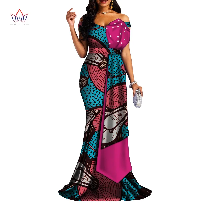 

African Traditional Wear For Women Bazin Riche Ladies Dresses For Party and Wedding Prom Lady Print Robe Vestidos Wy4378