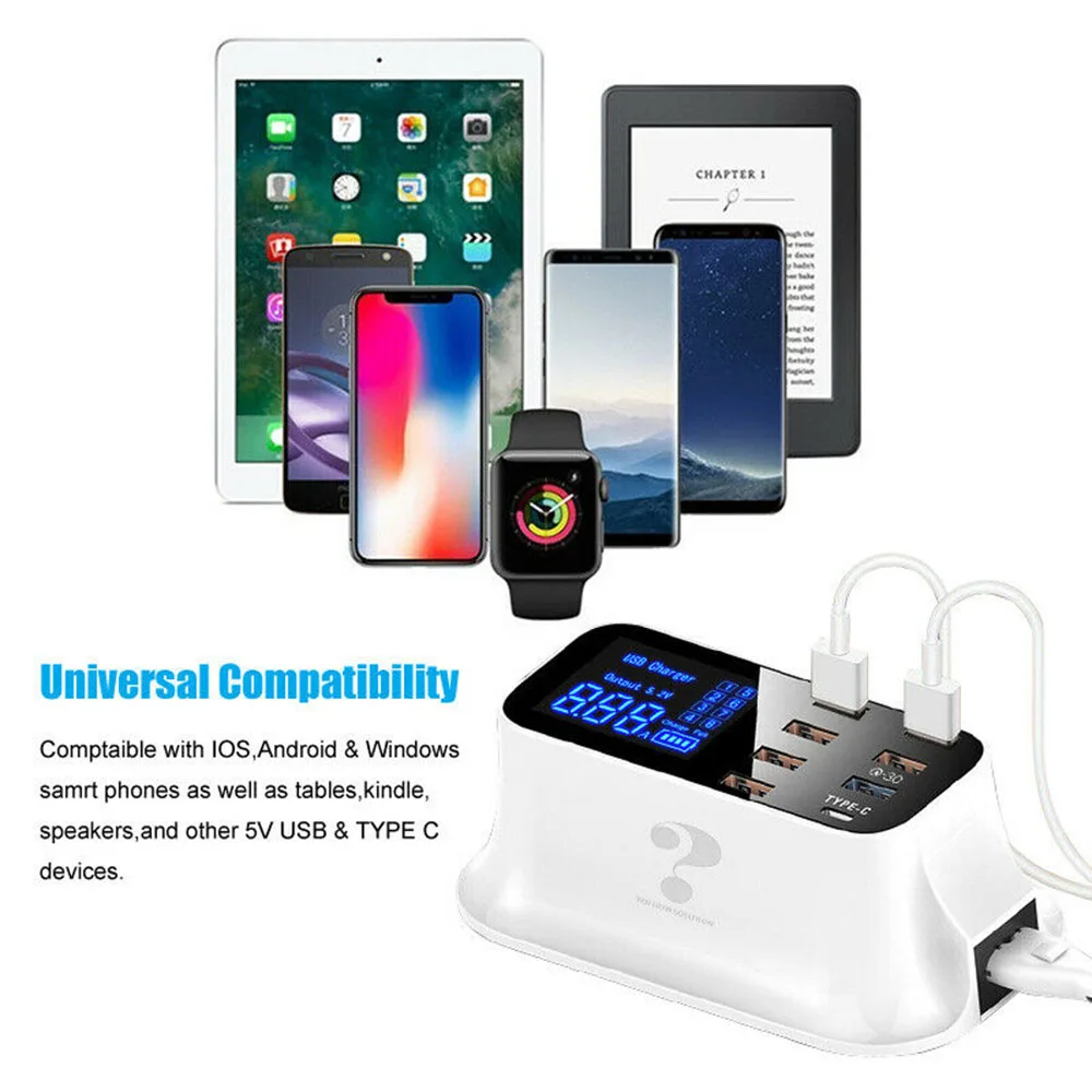 Зарядная станция на 8 USB портов 5 В/3 А быстрое зарядное устройство 3 0 + адаптер Type C