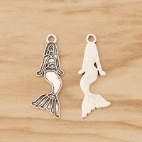 50 pieces tibetan silver mermaid charms pendants beads for necklace earrings jewellery making accessories 31x11mm