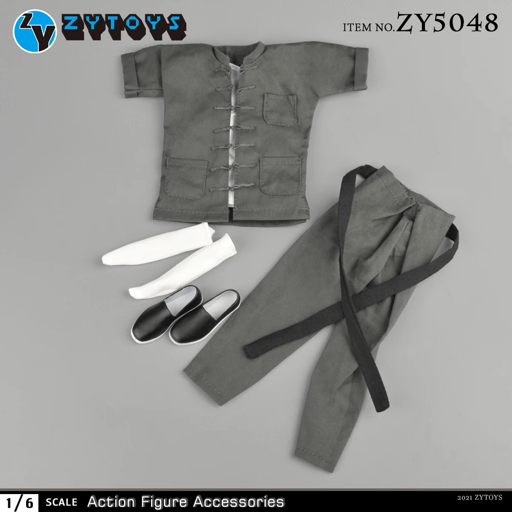 ZYTOYS 1/6 Scale ZY5048 Grey Tang Suit Doll Clothes Bruce Lee Kung Fu Suit Model for 12