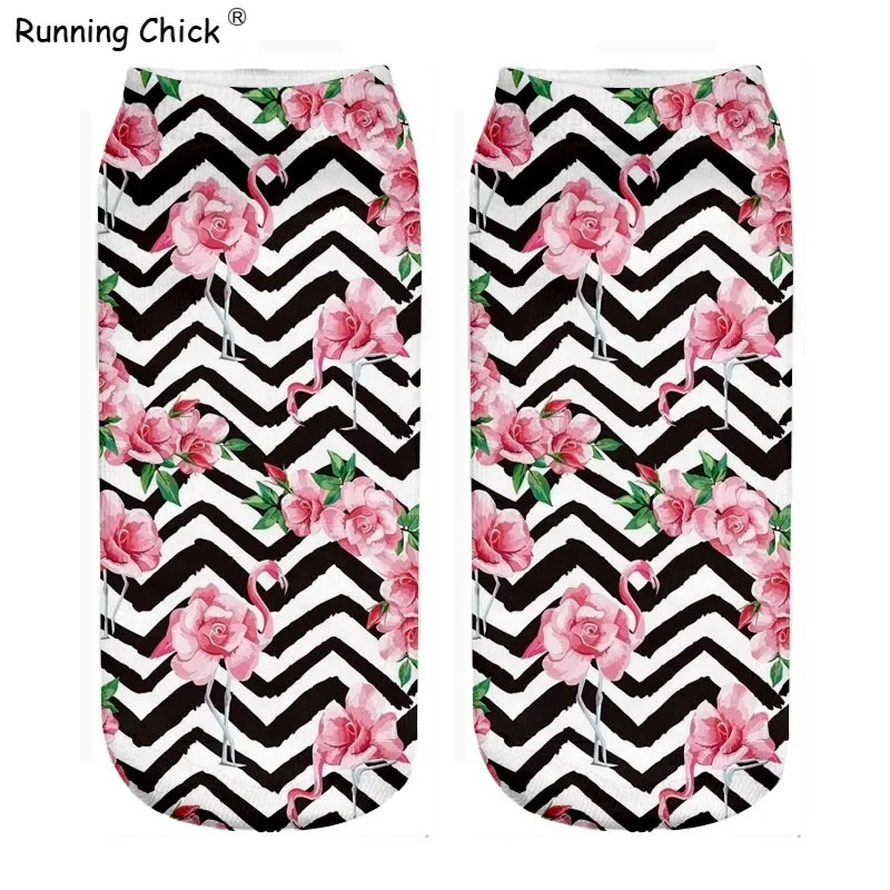 Носки женские в полоску с 3D-принтом фламинго розы | Женская одежда