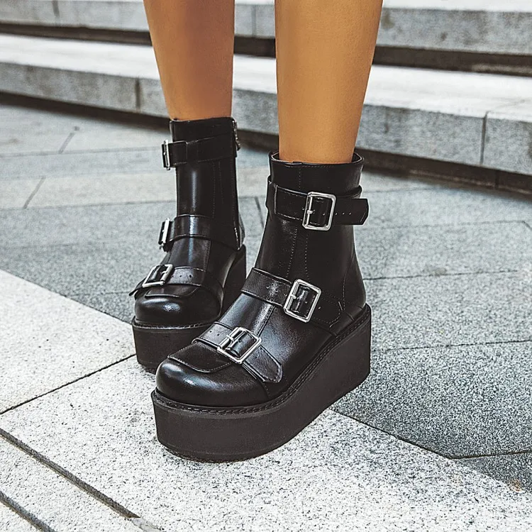 Женские винтажные боевые ботильоны PXELENA мотоциклетные полусапожки на платформе