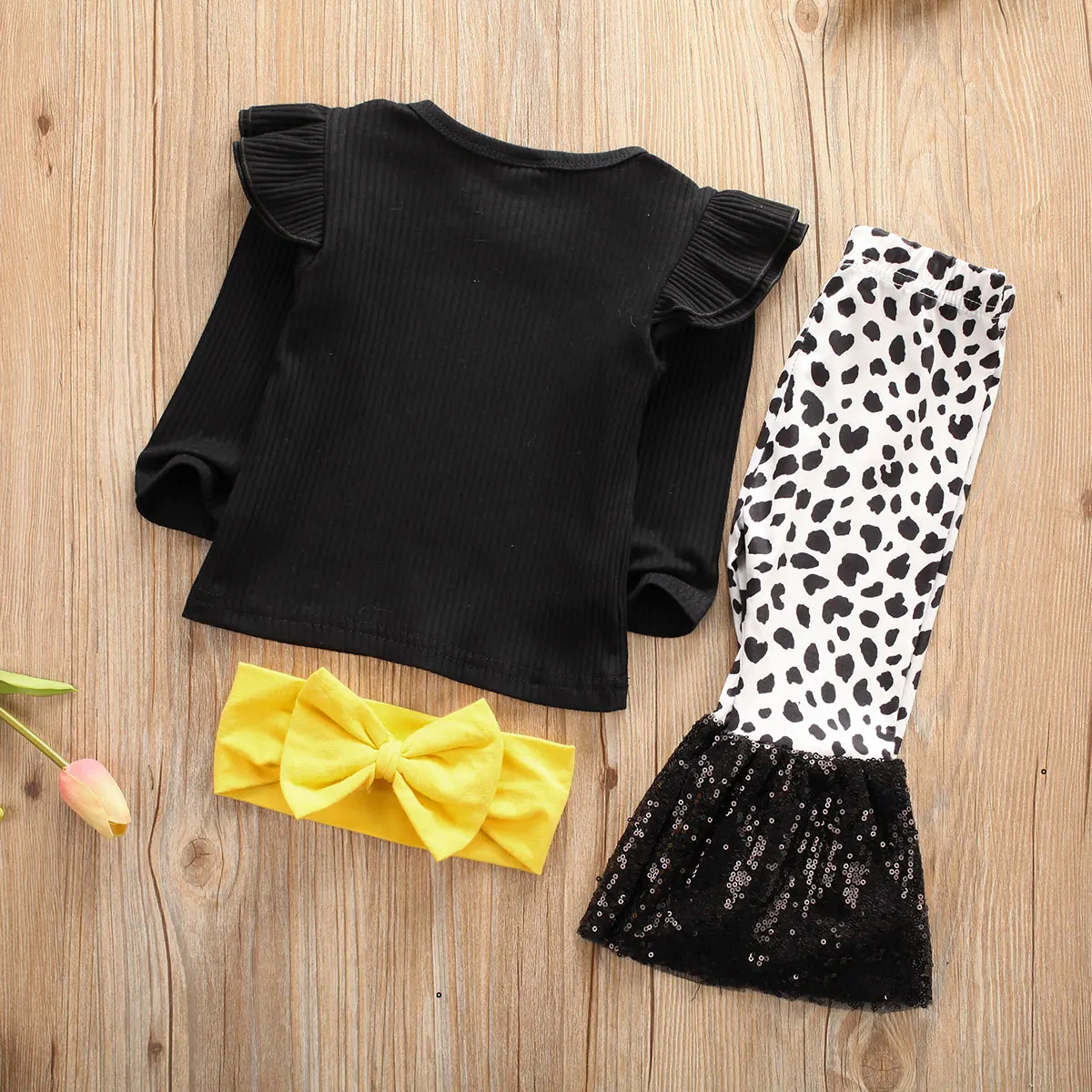 

Newborn Kid Baby Girl T6M4T ops T-shirt+Leopard Flared Pants Trouser Autumn Outfit