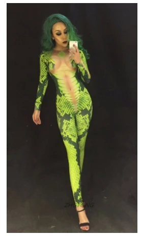 Serpente tatuaggio tuta 3D Stampa body pagliaccetti elastici Discoteca cantante ballerino vestiti di prestazione costumi di Ruolo