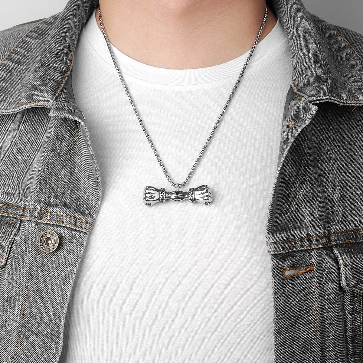 Fist Fitness Bodybuilding Long Men Necklaces Pendants Chain for Boyfriend Male Stainless Steel Jewelry Creativity Gift Wholesale | Украшения