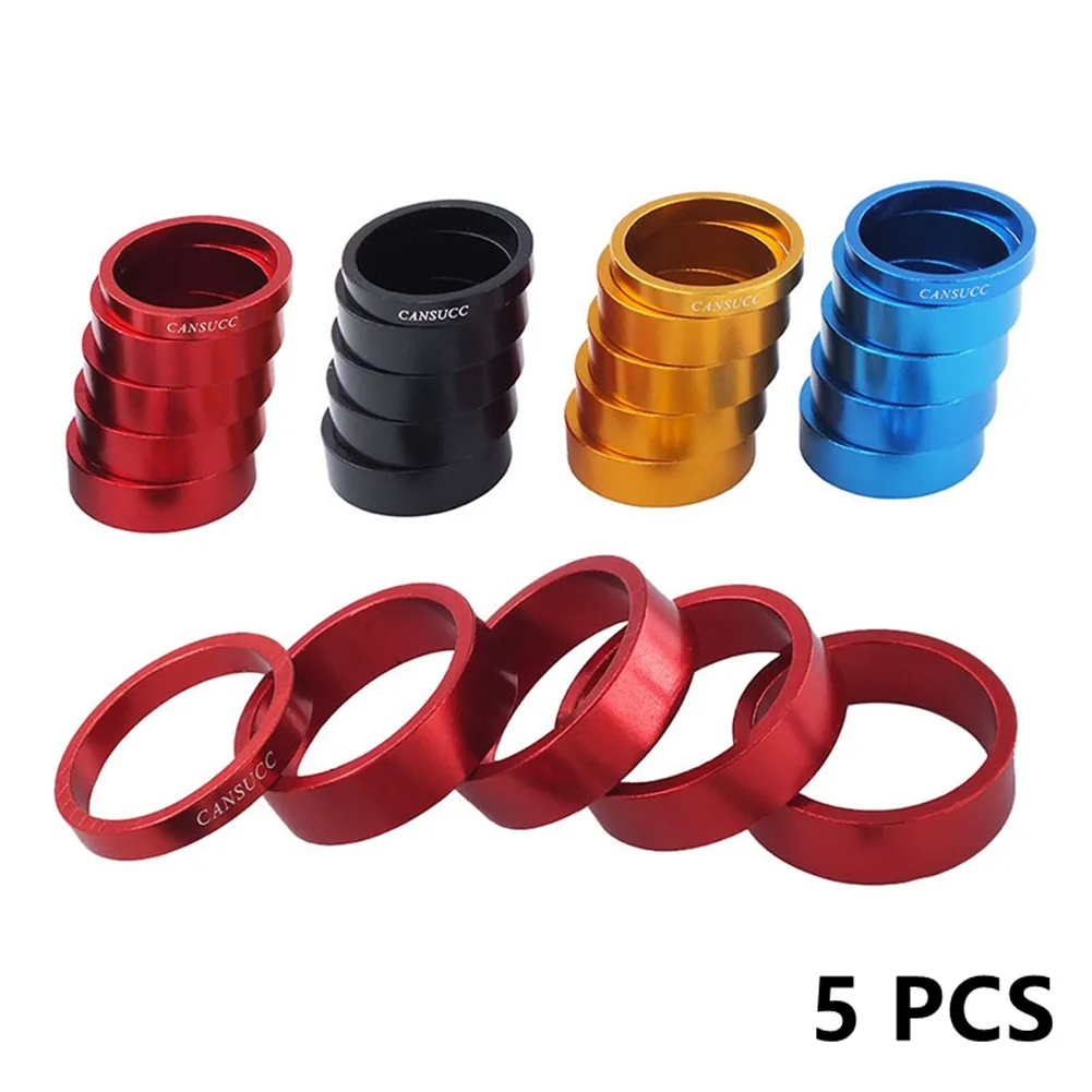 

5Pcs 1 1/8\" Bicycle Headset Spacer MTB Road Bike Headset Stem Washer 5/10mm Aluminum Headset Stem Spacer For Road Bike Cycling