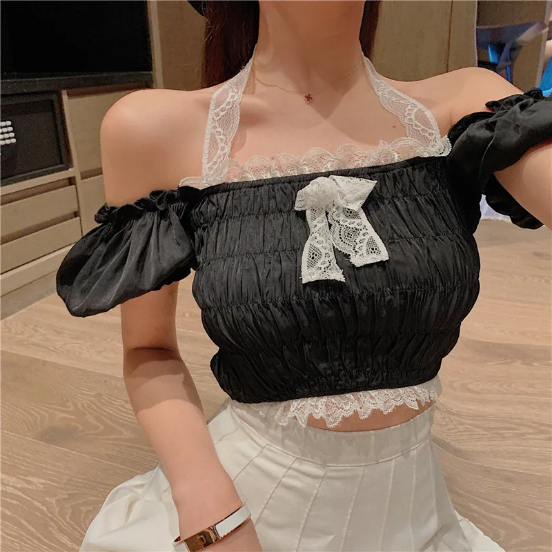 

Off Shoulder Blouses Crop Top Halter Slash Neck Women's Clothing Summer Sexy Style Backless Shirts Fashion Brand Club New