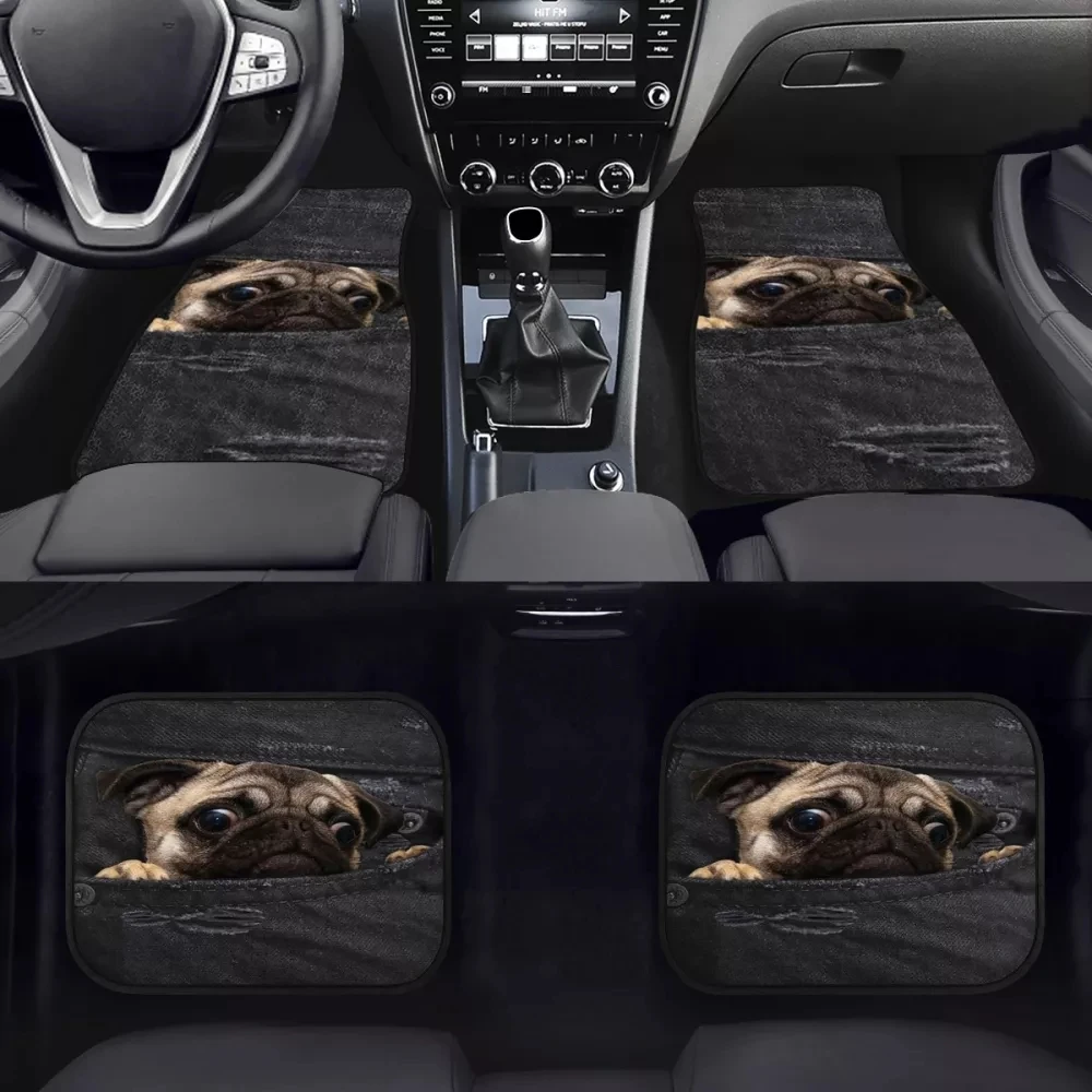

PinUp Angel Pet Pug Dog Design Car Accessories Floor Mat for Cars Auto Interior Decoration Vehicle Fron&Back Protector Universal