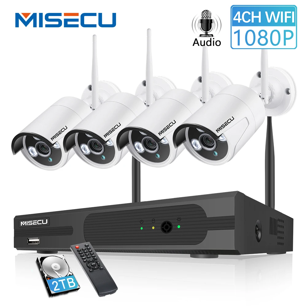 MISECU Беспроводная система видеонаблюдения 4CH NVR 1080P Аудио запись 2MP Водонепроницаемая наружная ИК ночного видения wifi система видеонаблюдения