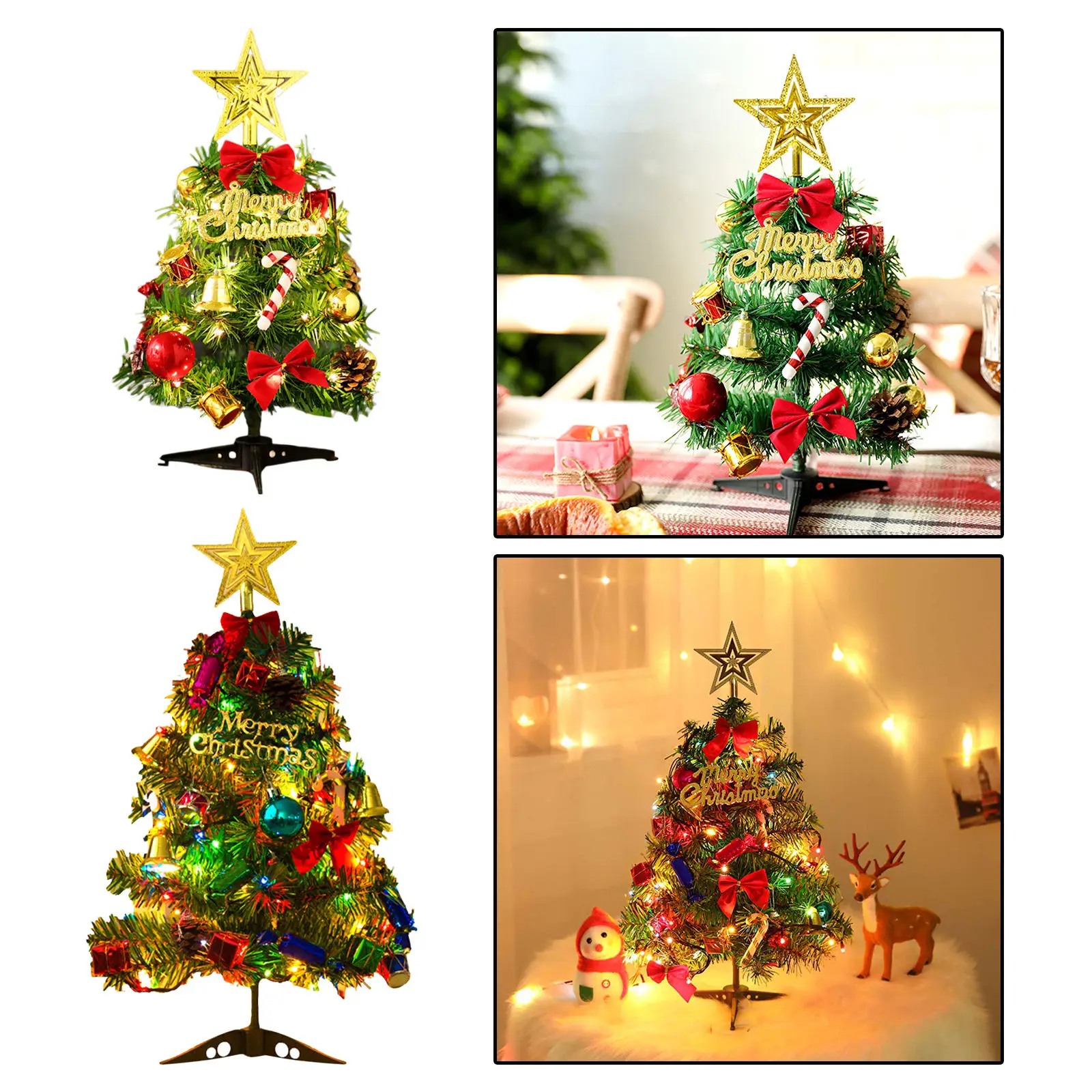 

Mini Desktop LED Lighted Christmas Tree Decor DIY Miniature Tree Ornament Statue DIY Xmas Decorations