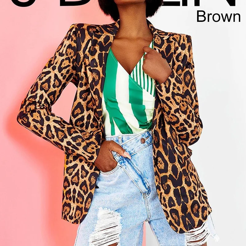 

2021 New Spring Autumn Women Leopard Suits Fashion Office Blazer Female Turn Down Collar Coat Large Size Single Button Outwear