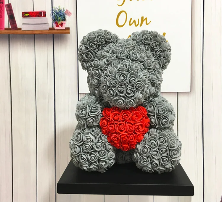 35 см розовый медведь с сердцем мишка тедди искусственный цветок из пены подарок