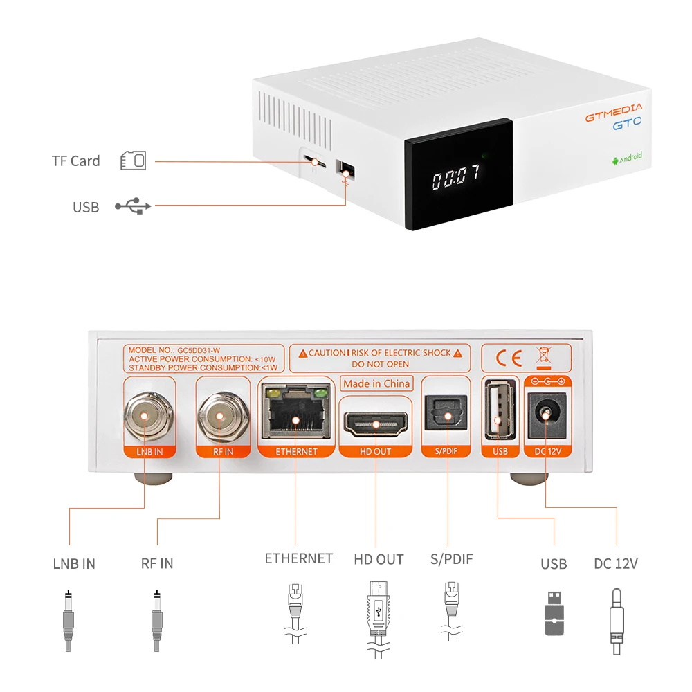 ТВ-приставка 4K UHD GTMEDIA GTC Android 6 0 с 2 Гб + 16 Rom поддерживает стандартное DVB-T встроенный