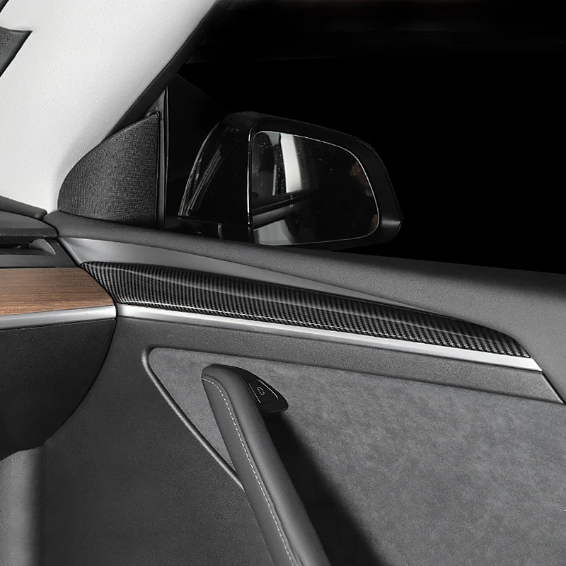 For Tesla Model 3 2021 Accessories Car Door Decoration Sticker ABS Carbon Fiber Model Y Front Door Decoration Sticker