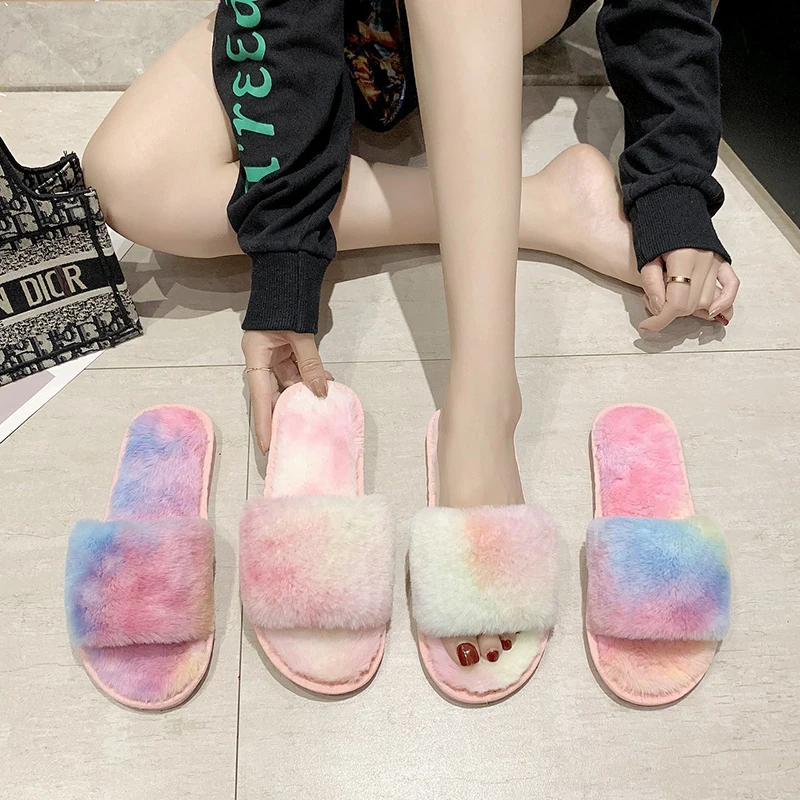 

2020 New Woman Slippers Women Winter Shoes for Women New Fashion Faux Fur 1.5cm Heel Slippers Women Summer Shoes Plus Size 41