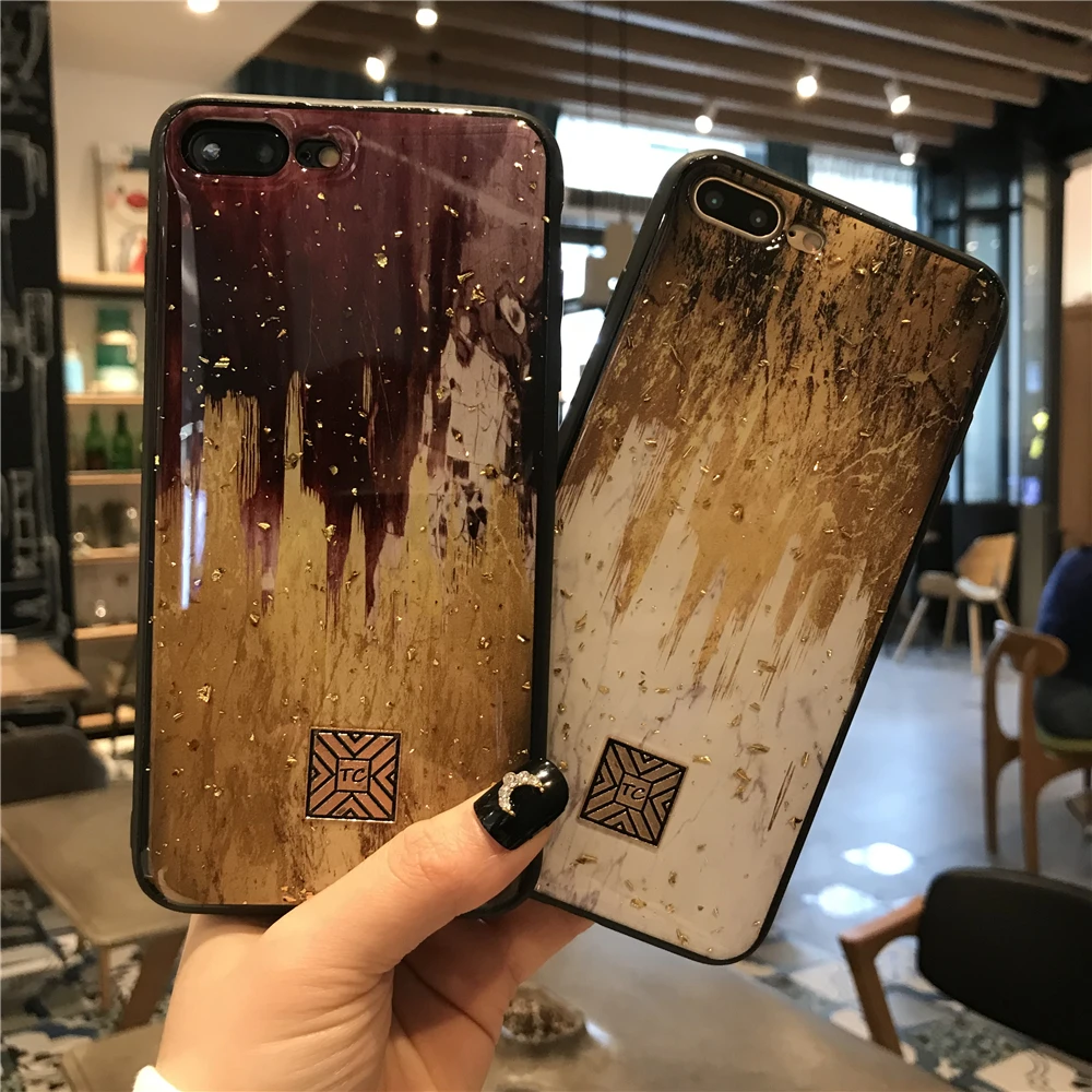 Чехол для телефона с золотой фольгой и мрамором блестками iPhone 11 Pro Xs Max XR X 6 6S 7 8 Plus