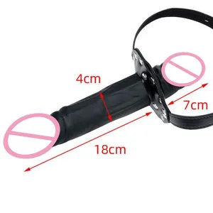 Силиконовый фаллоимитатор, кляп для орального секса, пробка для рта, кляп для пениса с фиксирующей пряжкой, кожаный бондаж, интимные игрушки для взрослых, игры для лесбиянок BD
