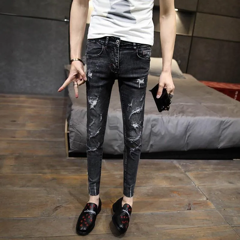 Джинсы мужские рваные в стиле High Street модные байкерские брюки-карандаш из денима