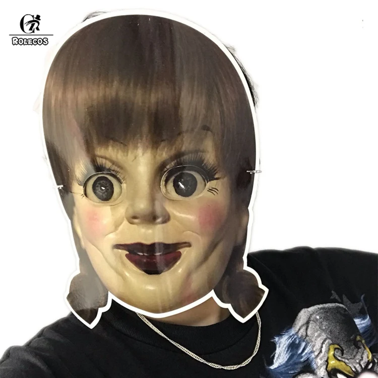 ROLECOS жуткая кукла в маске Хэллоуин Annabelle жуткий, пугающий полный головы Бумажная Маска Косплей Аксессуары маскарадные реквизиты для вечеринки