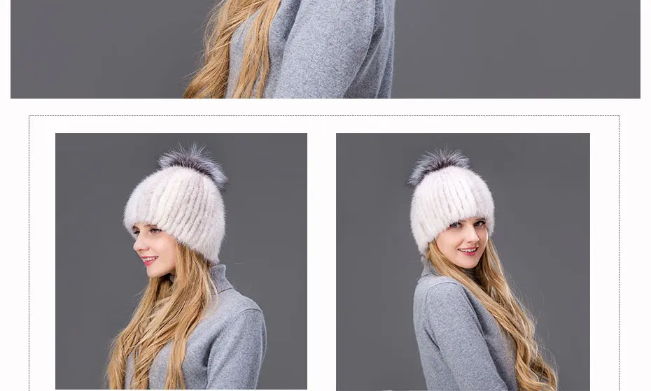 new Woman's style fur hat mink fur fox fur ball hat factory direct sales winter ski hat warm hat