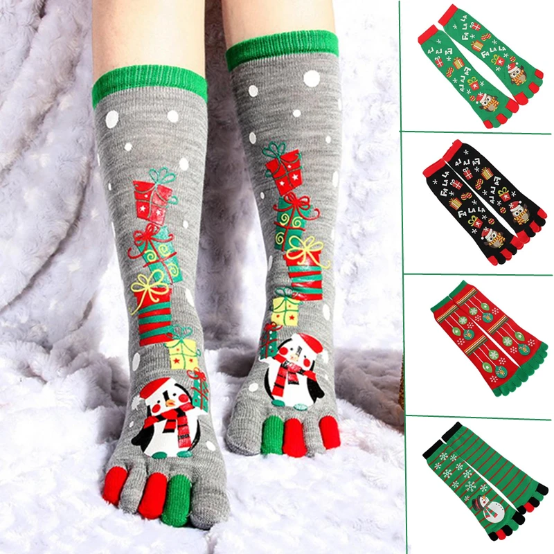 

5 Toes Socks Autumn Winter Funny Kids Soft Cotton Snow Printed Warm Santa Claus Christmas 5 Fingers Socks Anime