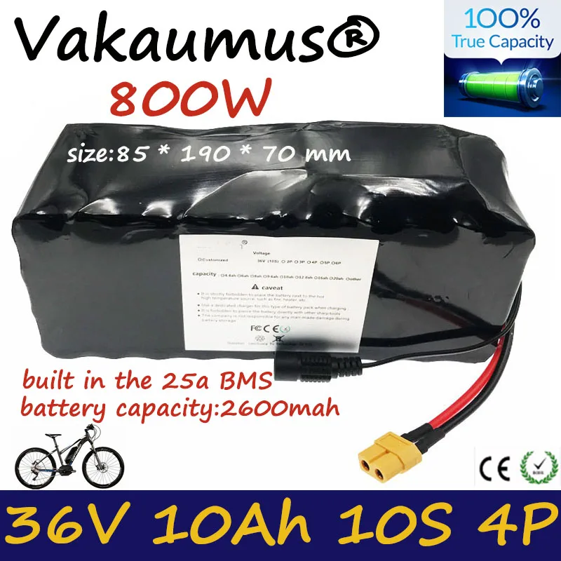 Е байка 36В 10ah акумуляторная батарея 10s4p18650 800W Встроенный 25a bms подходит для Высокая