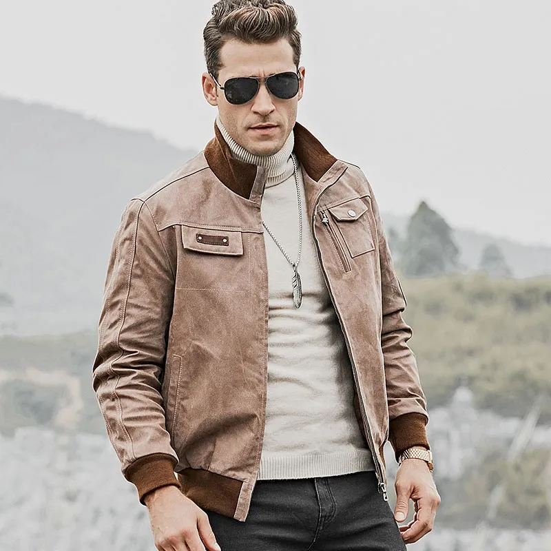 Мужская короткая куртка из свиной шкуры Повседневная облегающая натуральной