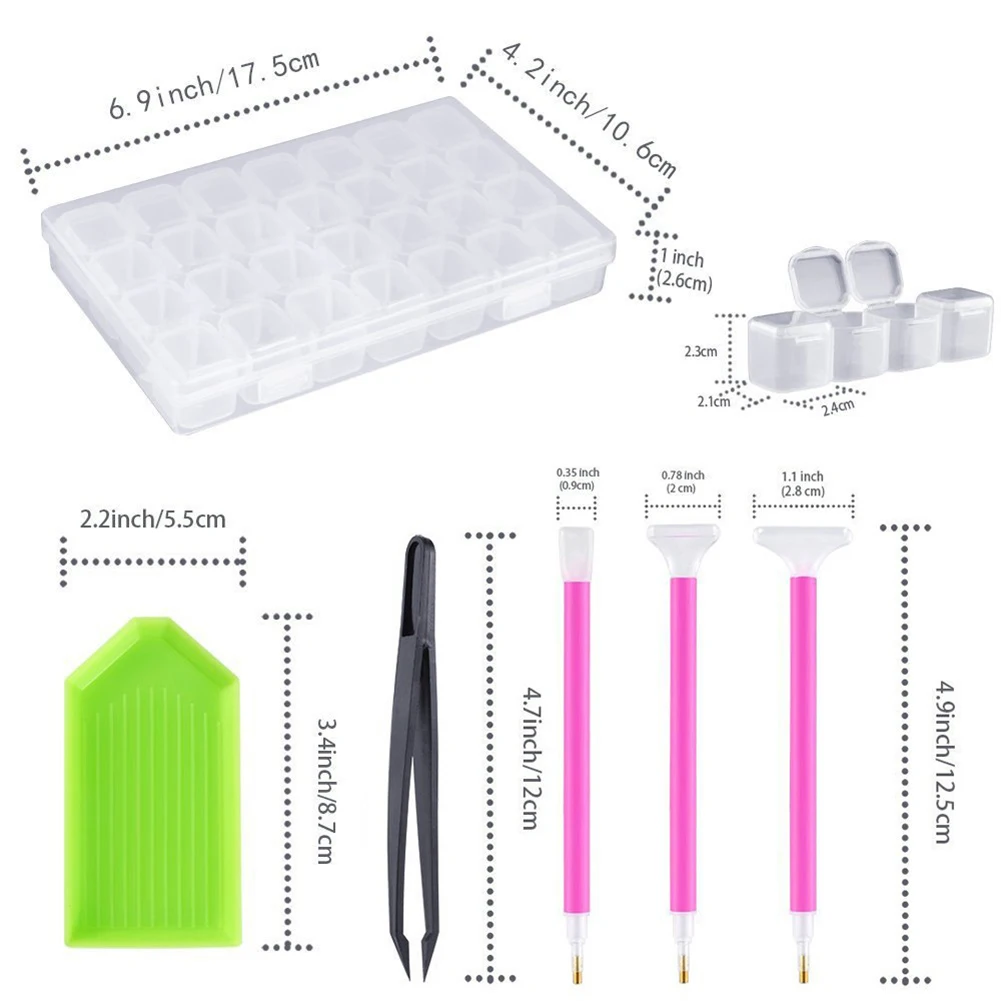 

28Pcs 5D Diamond Painting Tools And Accessories Roller Kits Pen Clay Tray Style Diamond Embroidery Tray Box For Adults Or Kids