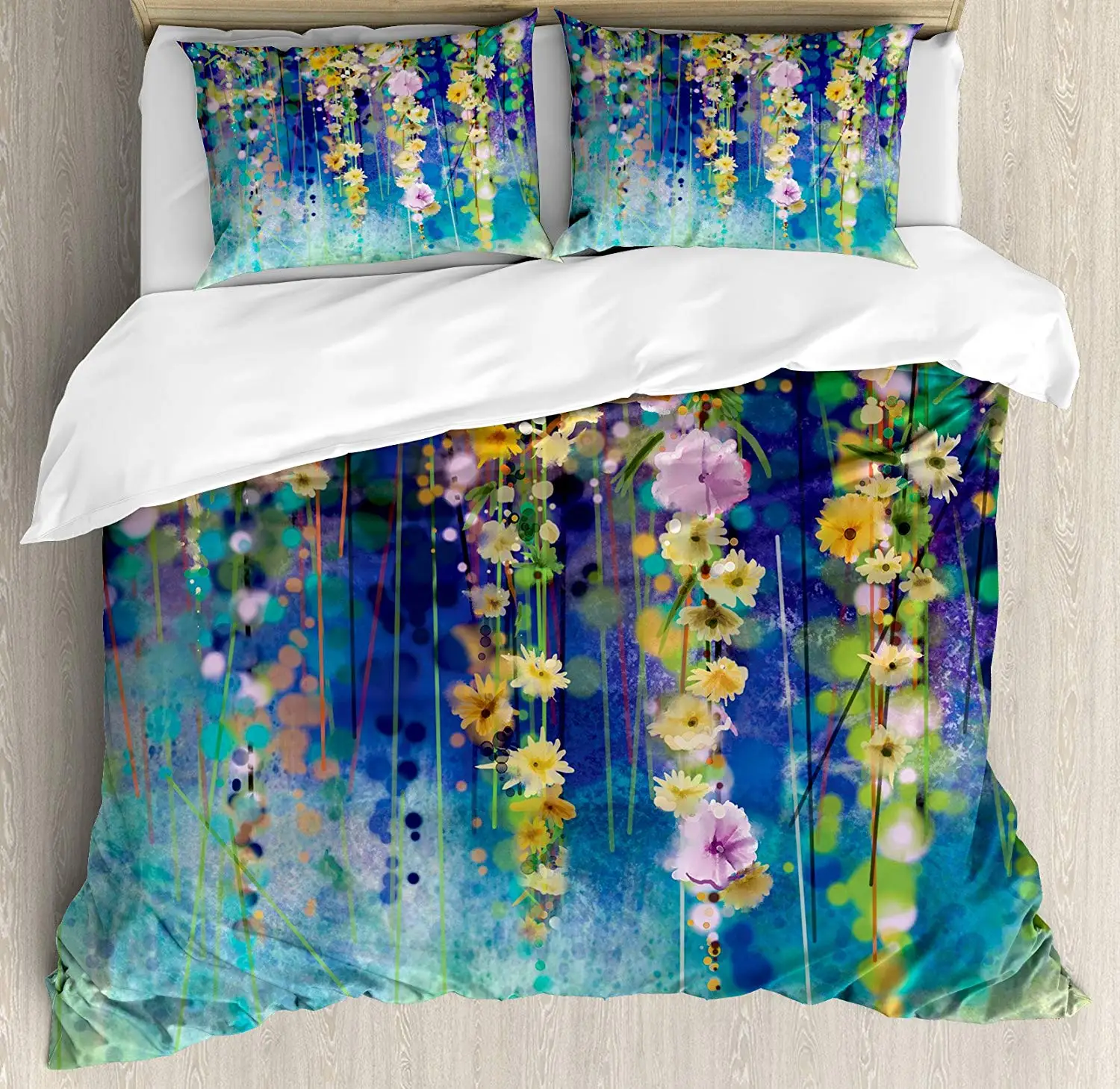 Акварельный цветок пододеяльник набор королева размер лозы цветы в мягких