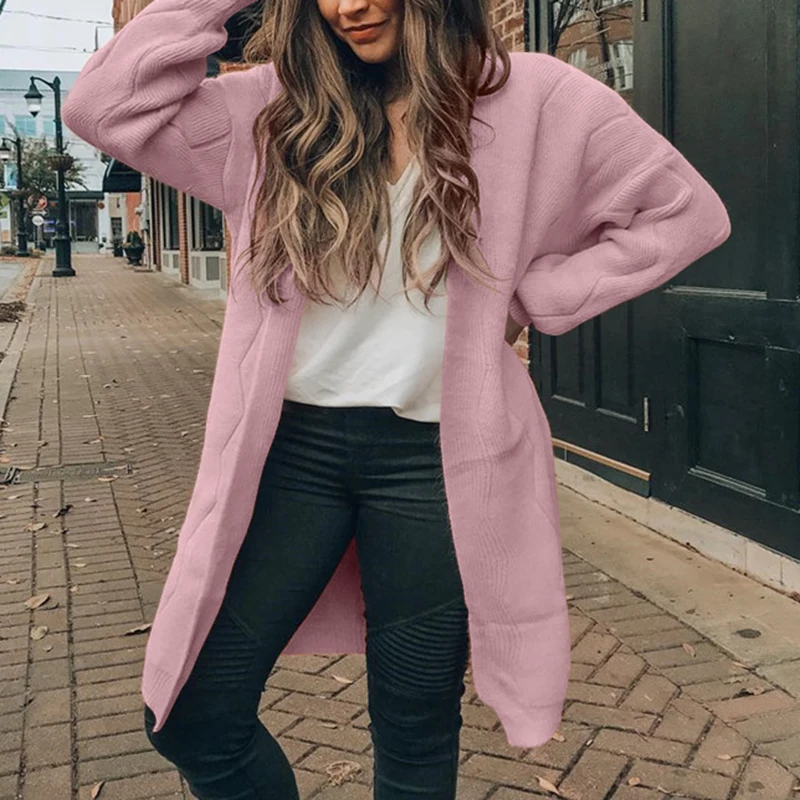 Женский однотонный Кардиган с длинным рукавом повседневный свободный