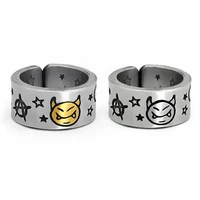 fashion punk retro devil smiley star male and female couples open ring pendant jewelry party for best friends adjustable gifts