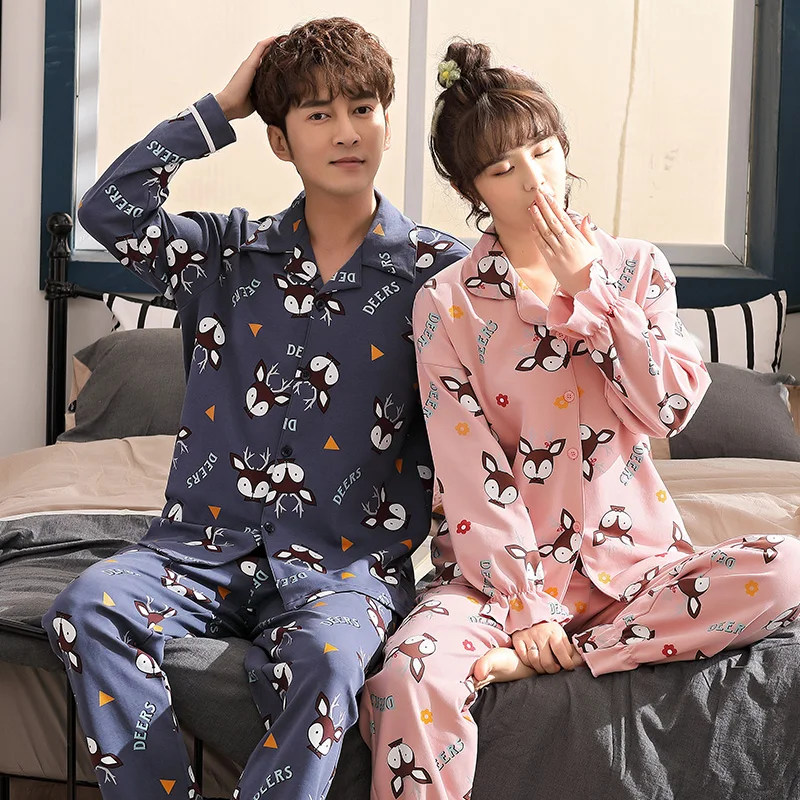 

New Female Cartoon Lovers Pajamas Cotton Spring And Autumn Man's Or Female's Full Sleeve Household Winter Pajamas Set