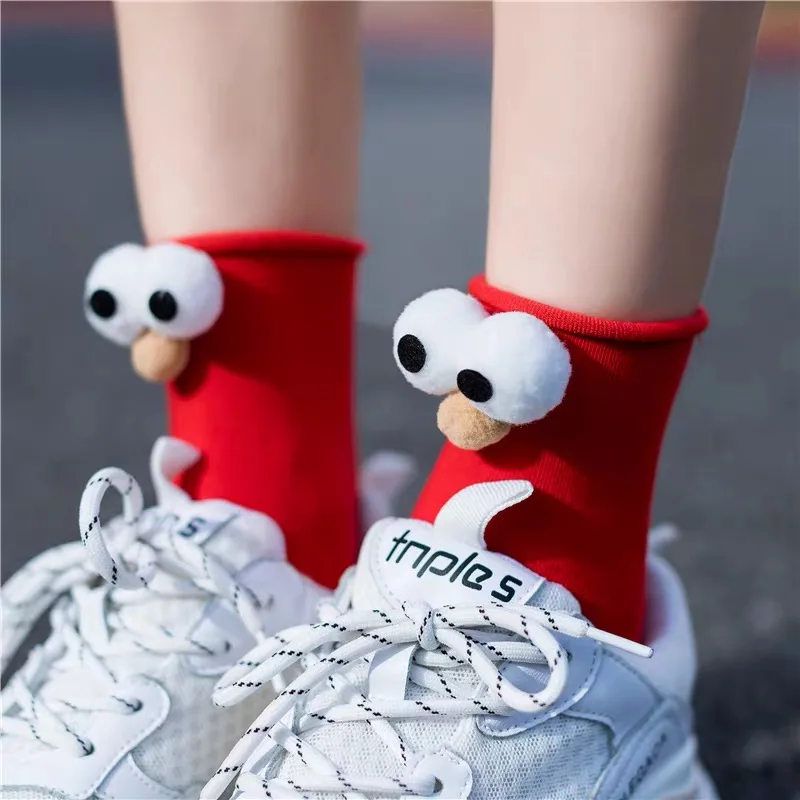 

Женские Короткие хлопковые горячие продажи 3D глаза дизайнерские модные Забавные милые Харадзюку я подарок счастливые милые носки