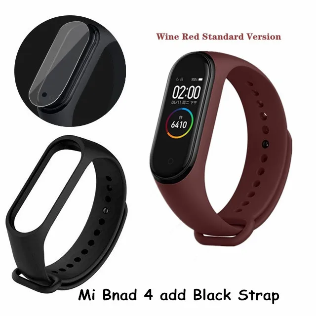 Wine red add Black Xiaomi mi Band 4, умный браслет 3, Bluetooth 5,0, браслет для фитнеса, Traker AMOLED, цветной сенсорный экран, mi Band 4, спортивный, Smartband 4 - Цвет: Wine red add Black