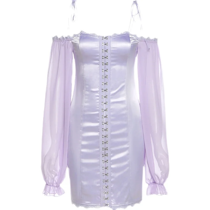 

XUXI Women French Fashion Word Neck Strap Dress Female Personality Strapless Slimming Short Skirt Summer 2021 E1493