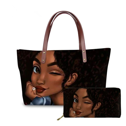 ELVISWORDS черные художественные африканские девушки печати сумки на плечо для леди большие сумки женские кошельки и сумки женские Bolsos Mujer