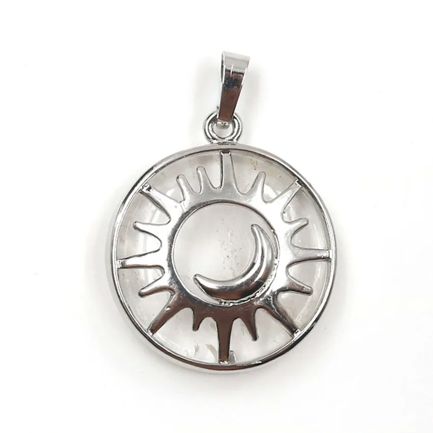 FYJS уникальное серебро солнце и полумесяц круглой формы камень аметист кулон