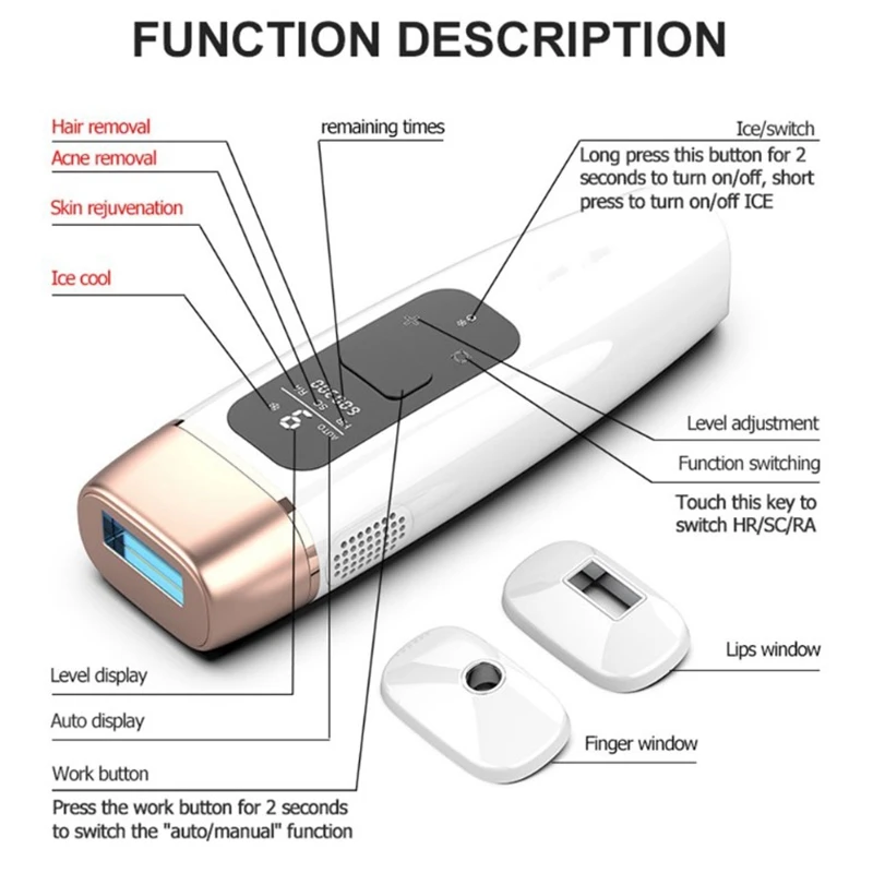 

ICE Epilator Permanent Hair Removal Machine 600000 Flashes 4 in 1 Hair Removal for Epilator Women Trimmer Shaver-US Plug