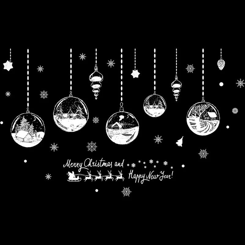 Home Decor PVC Glass Store Window Sticker Hanging Ball Pattern Wall Stickers Wallpaper New Year Christmas Decorations for | Дом и сад