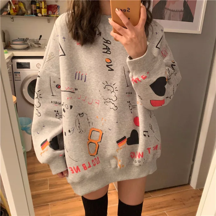 

WFFSpring and Autumn New Korean loose long sleeve graffiti letter printing sweatshirt women women hoodies sweatshirts