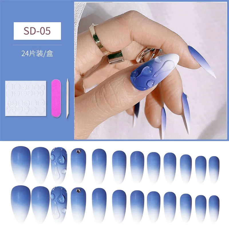 Голубая белая серия капель воды готовая Накладка для дизайна ногтей набор