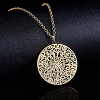 womens necklaces hollow flower crystal locket gold silver color pendant long necklace fashion jewellery collar mujer 2021 gift