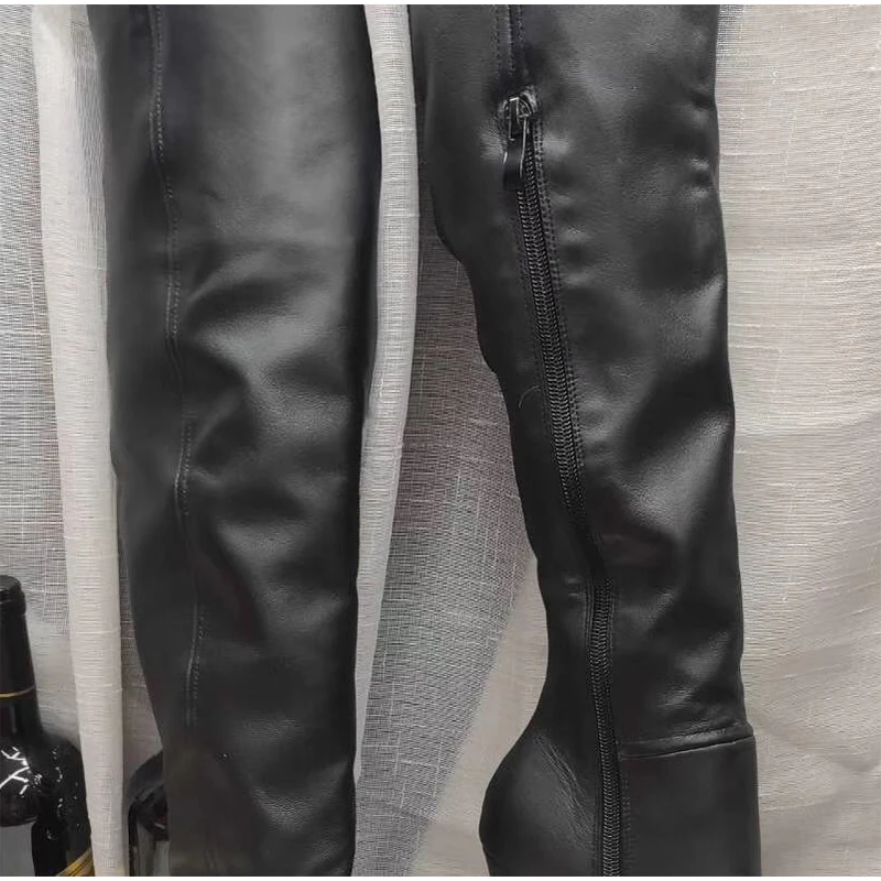 NEW Arrival Black Soft Matte Leather Winter Women Over Knee Boots Thin High Heels Red Bottom Size 34-45