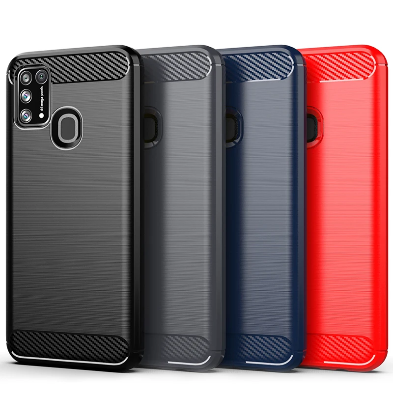 Чехол для Samsung Galaxy M21 силиконовая текстура из углеродного волокна матовый прочный